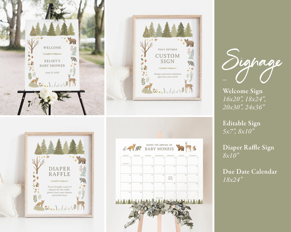 Editable Woodland Baby Shower Invitation Bundle