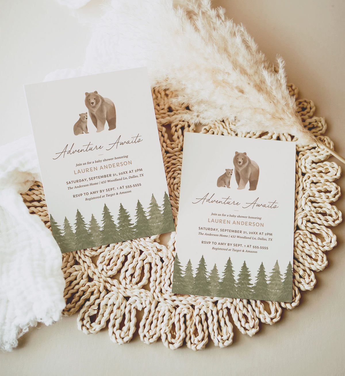 Editable Woodland Bear Baby Shower Invitation Template