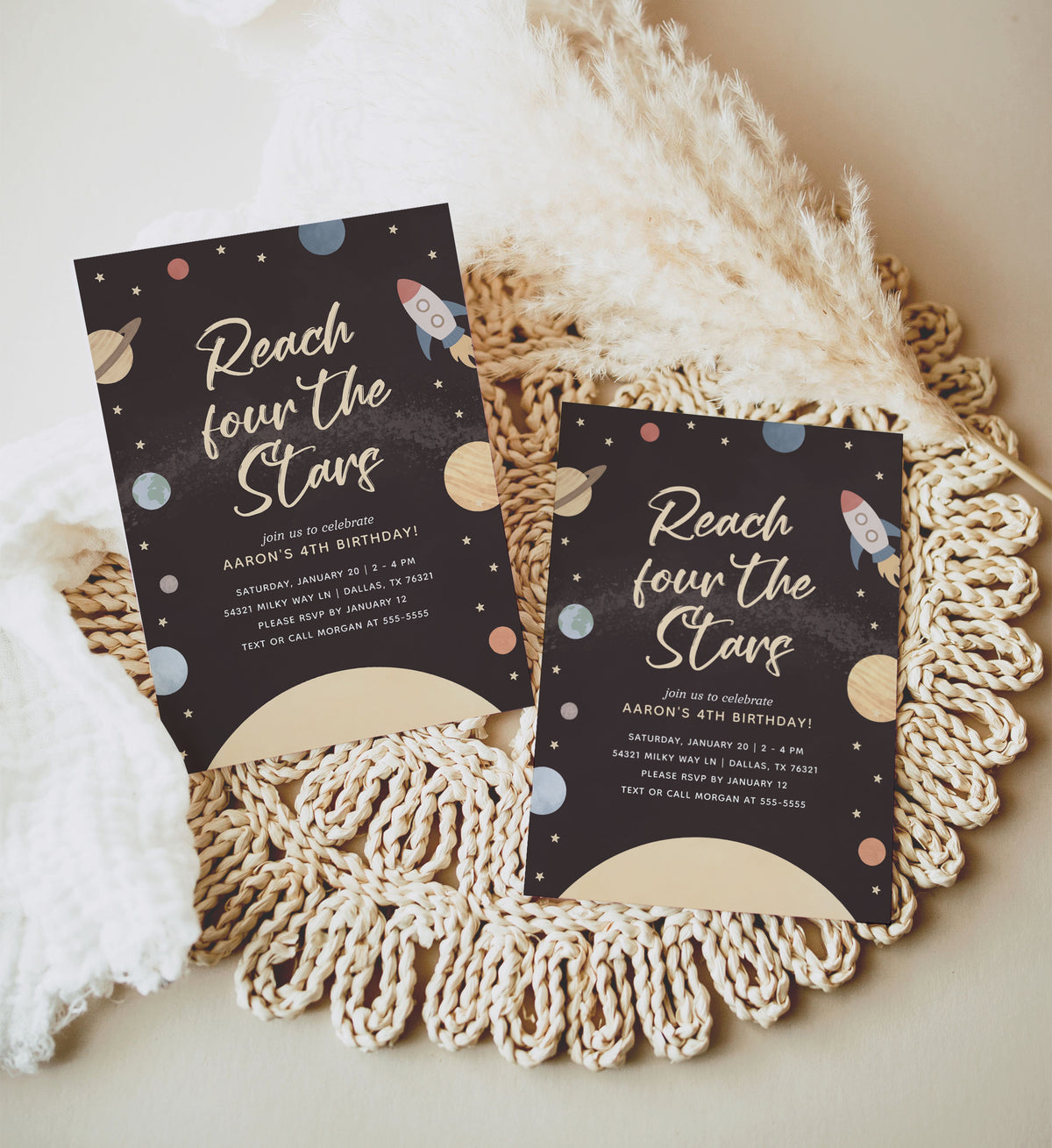 Editable Outer Space 4th Birthday Invitation Template