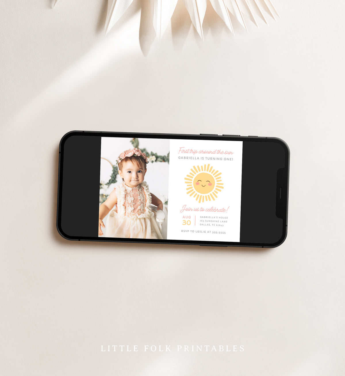 Editable Sunshine Photo 1st Birthday Party Invitation Template