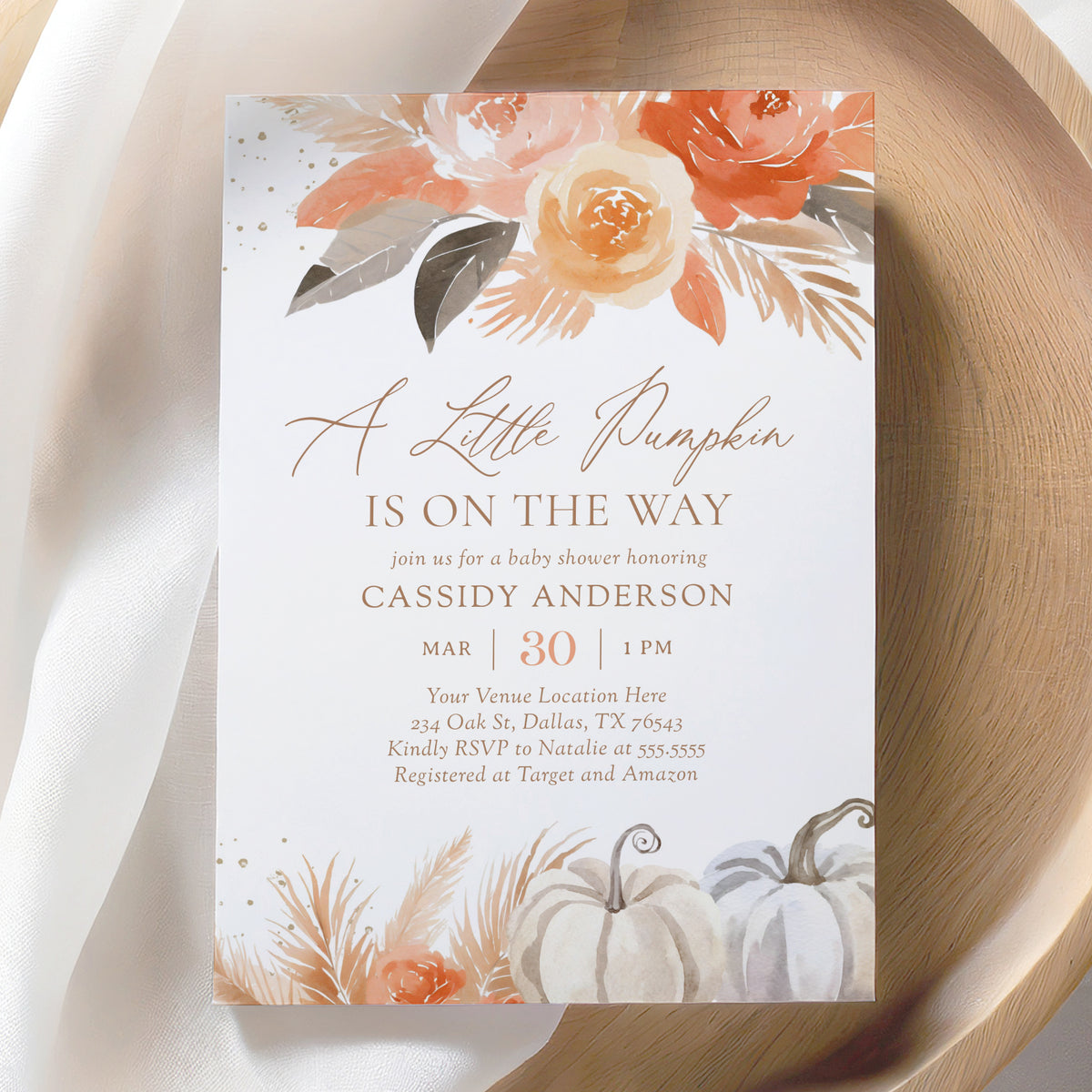Boho Little Pumpkin Baby Shower Invitation