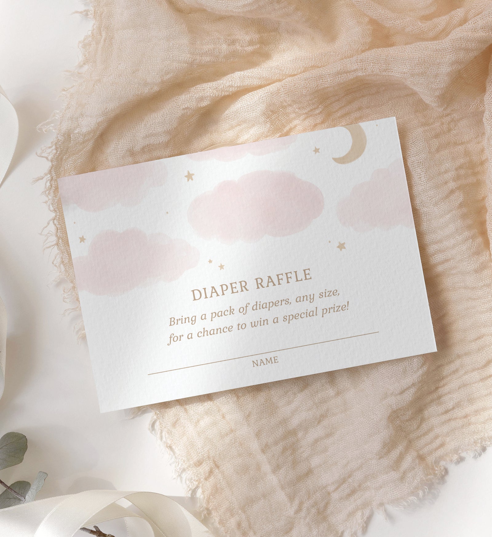 Editable Pink Moon and Stars Diaper Raffle Ticket