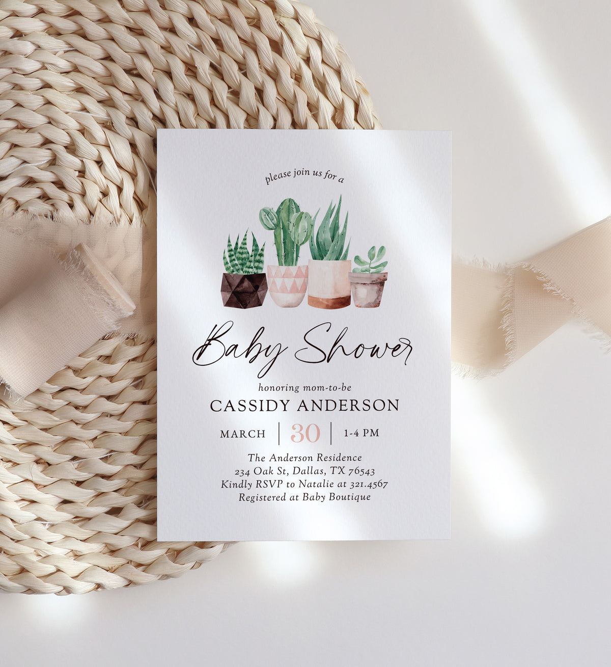 Potted Cactus Baby Shower Invitation Template