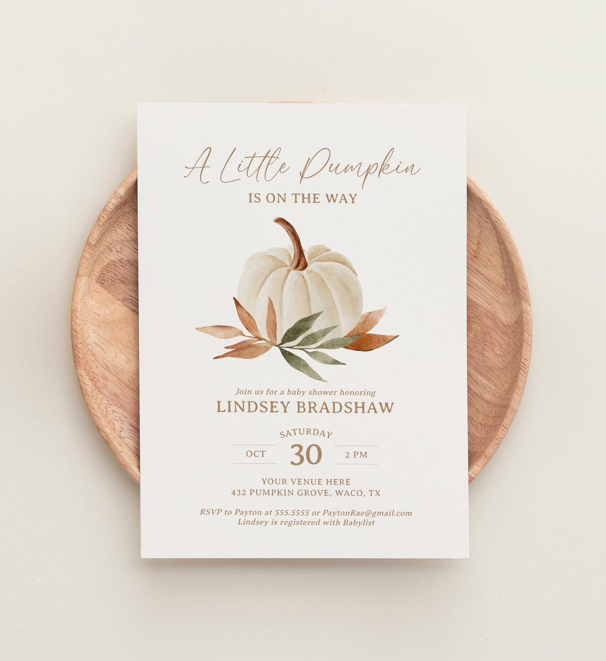 Editable Little Pumpkin Baby Shower Invitation Template