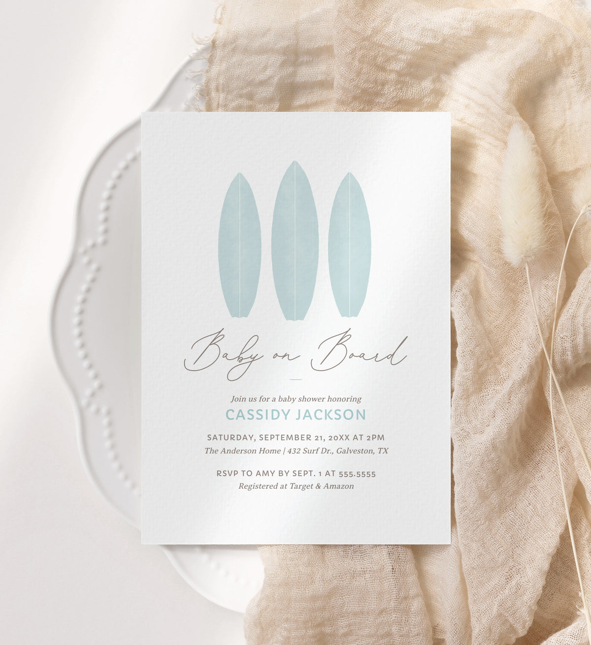 Editable Blue Baby on Board Baby Shower Invitation Template