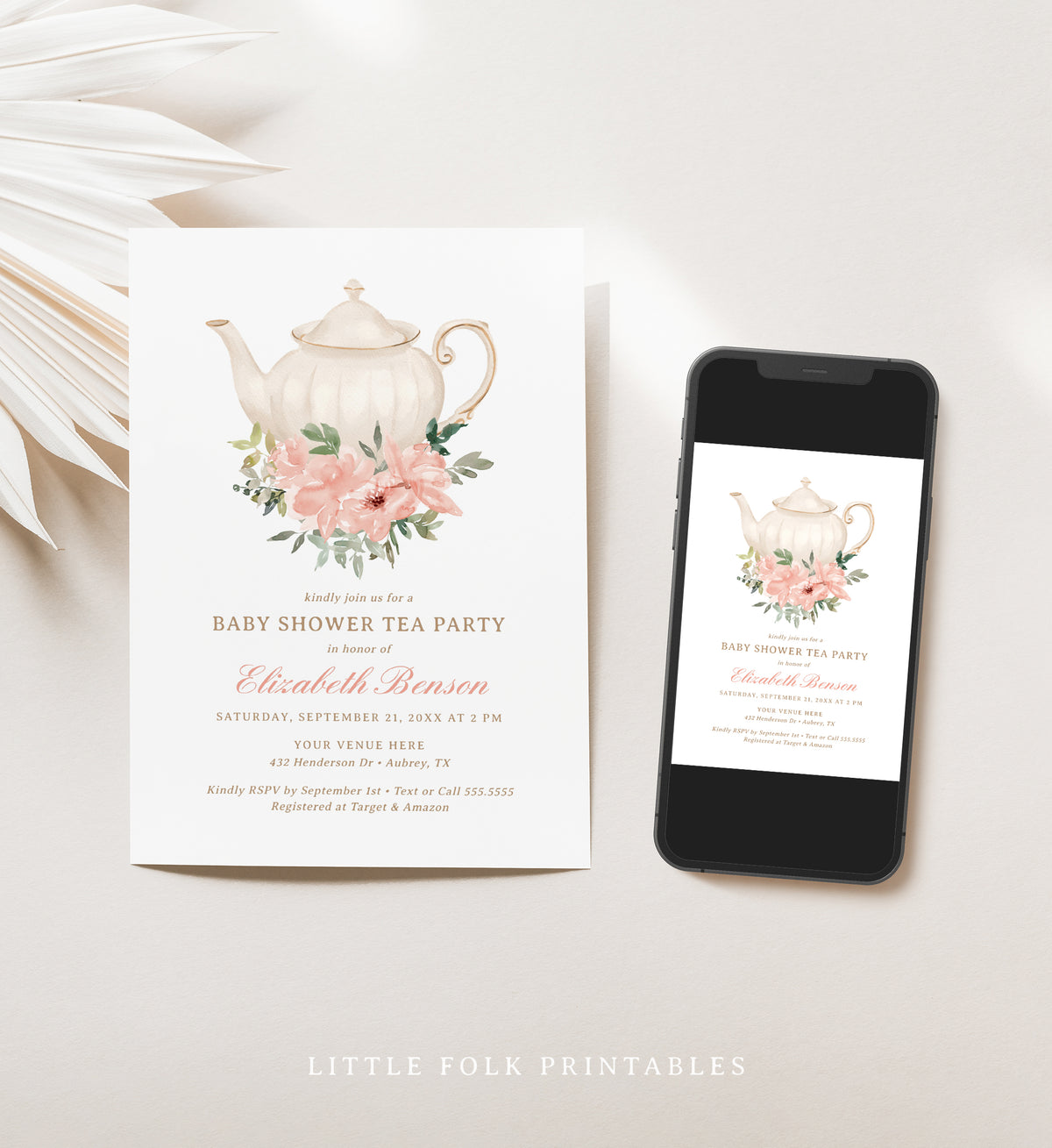 Floral Tea Party Baby Shower Invitation Template