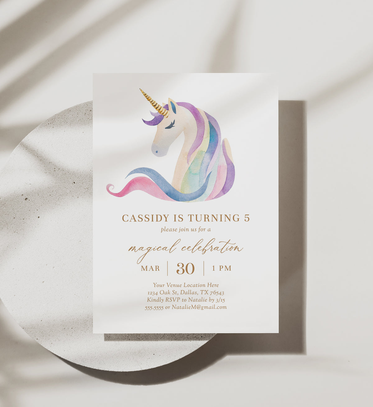 Editable Pastel Unicorn Birthday Party Invitation Template