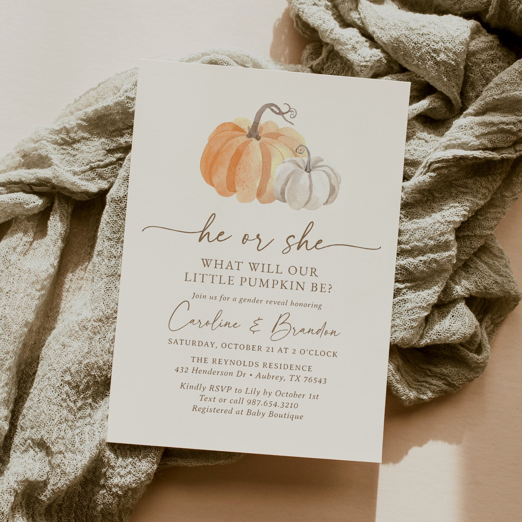 Pumpkin Gender Reveal Invitation Template