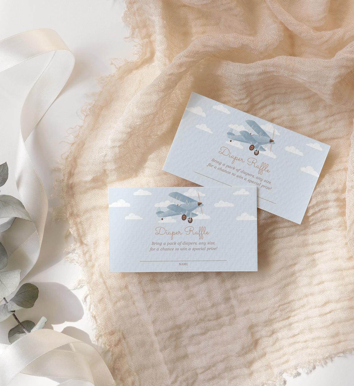 Editable Airplane Baby Shower Invitation Suite Template - Set of 3