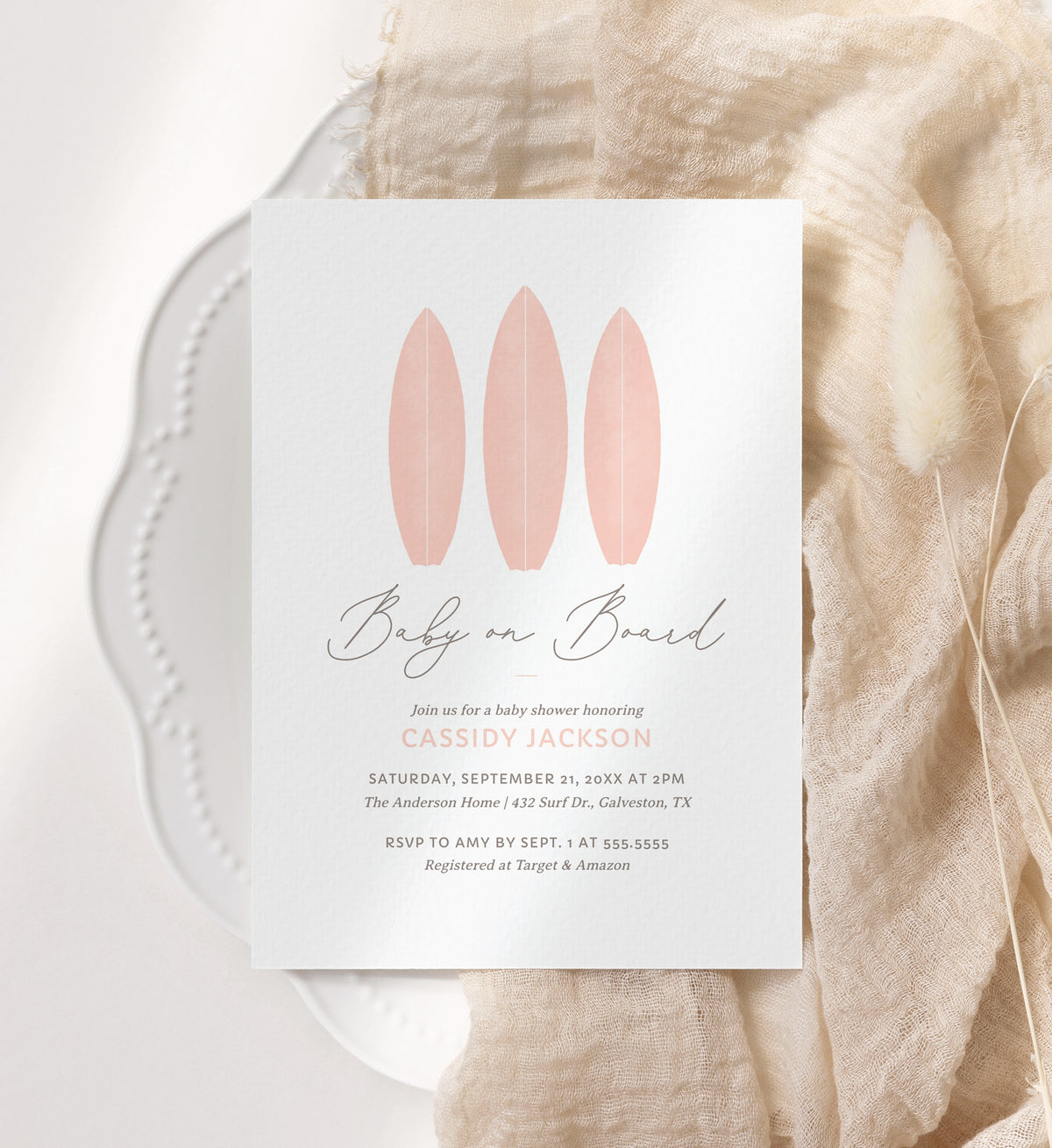 Editable Pink Baby on Board Baby Shower Invitation Template