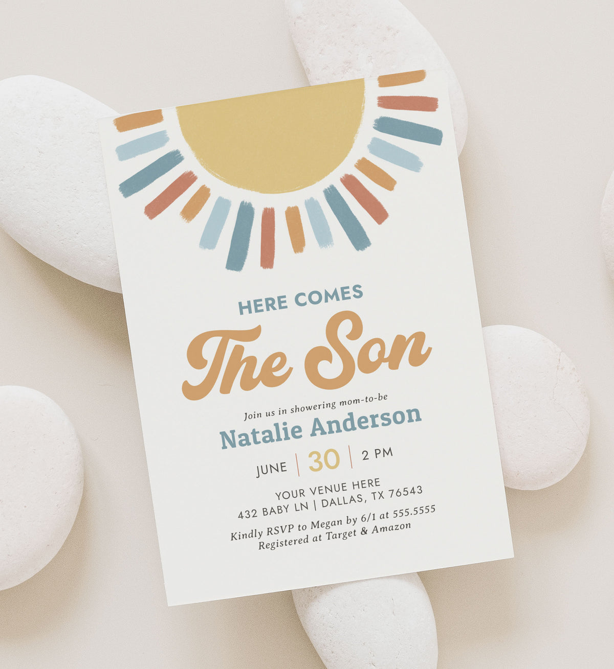 Retro Here Comes the Son Baby Shower Invitation Template