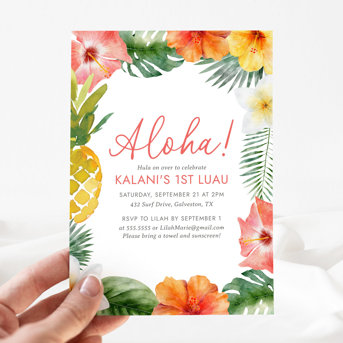 Editable Luau Birthday Party Invitation Template