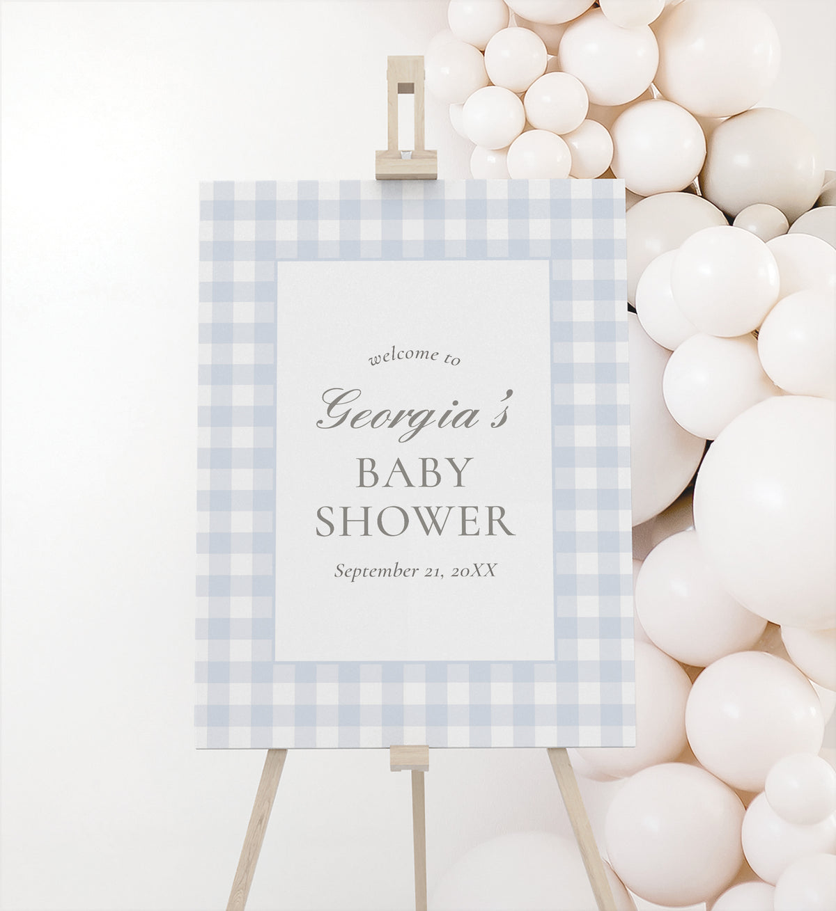 Editable Blue Gingham Baby Shower Welcome Sign Template
