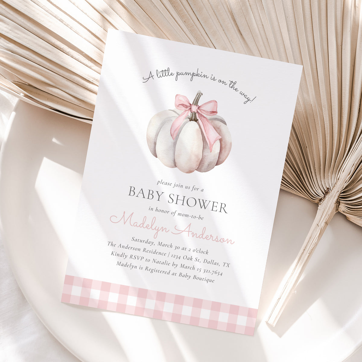 Pink Pumpkin Baby Shower Invitation Template