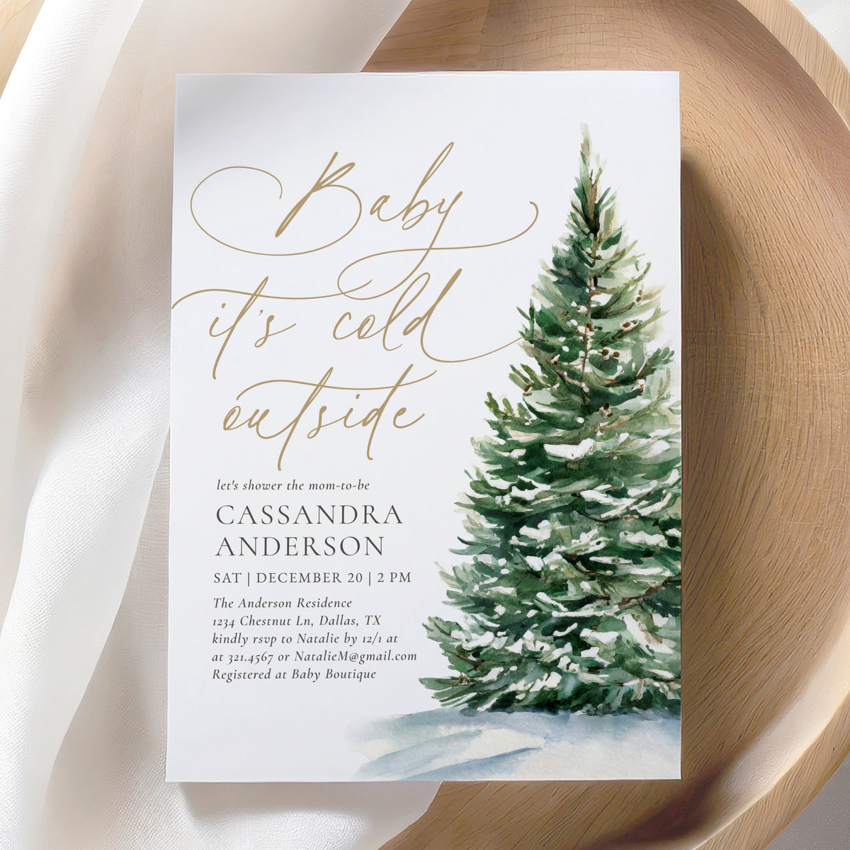 Editable Winter Christmas Tree Baby Shower Template