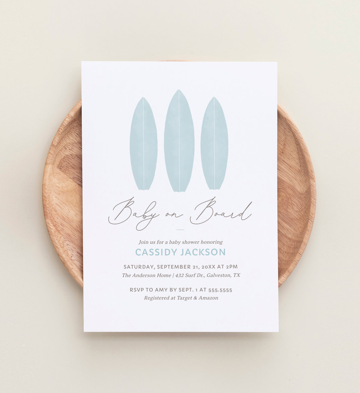 Editable Blue Baby on Board Baby Shower Invitation Template