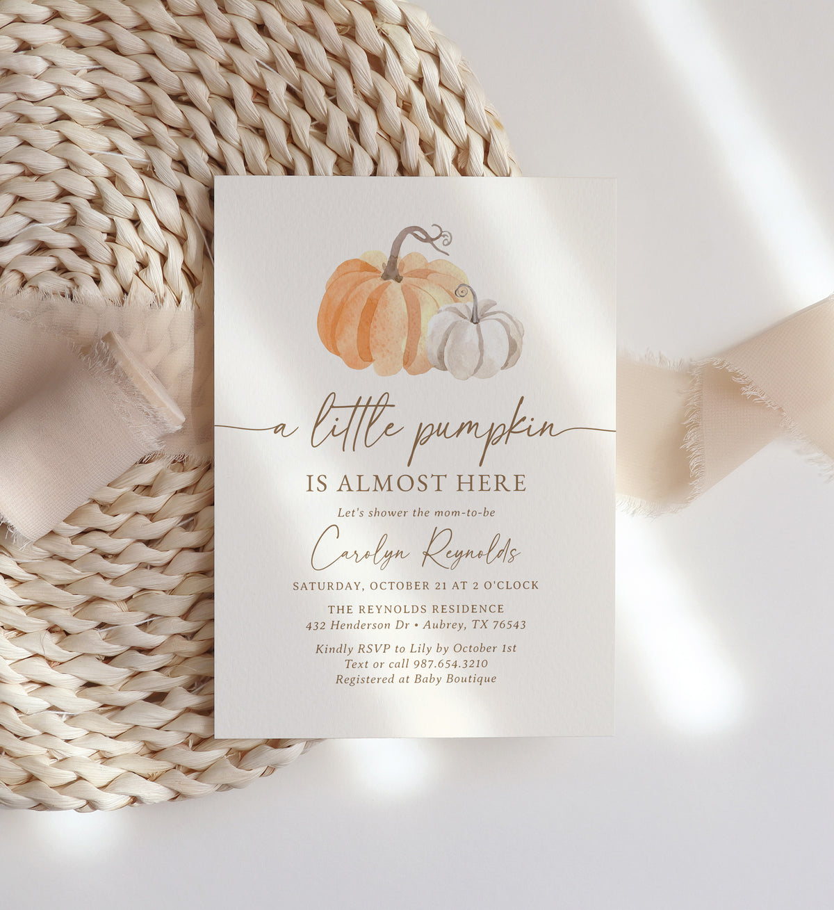 Neutral Pumpkin Baby Shower Invitation Template