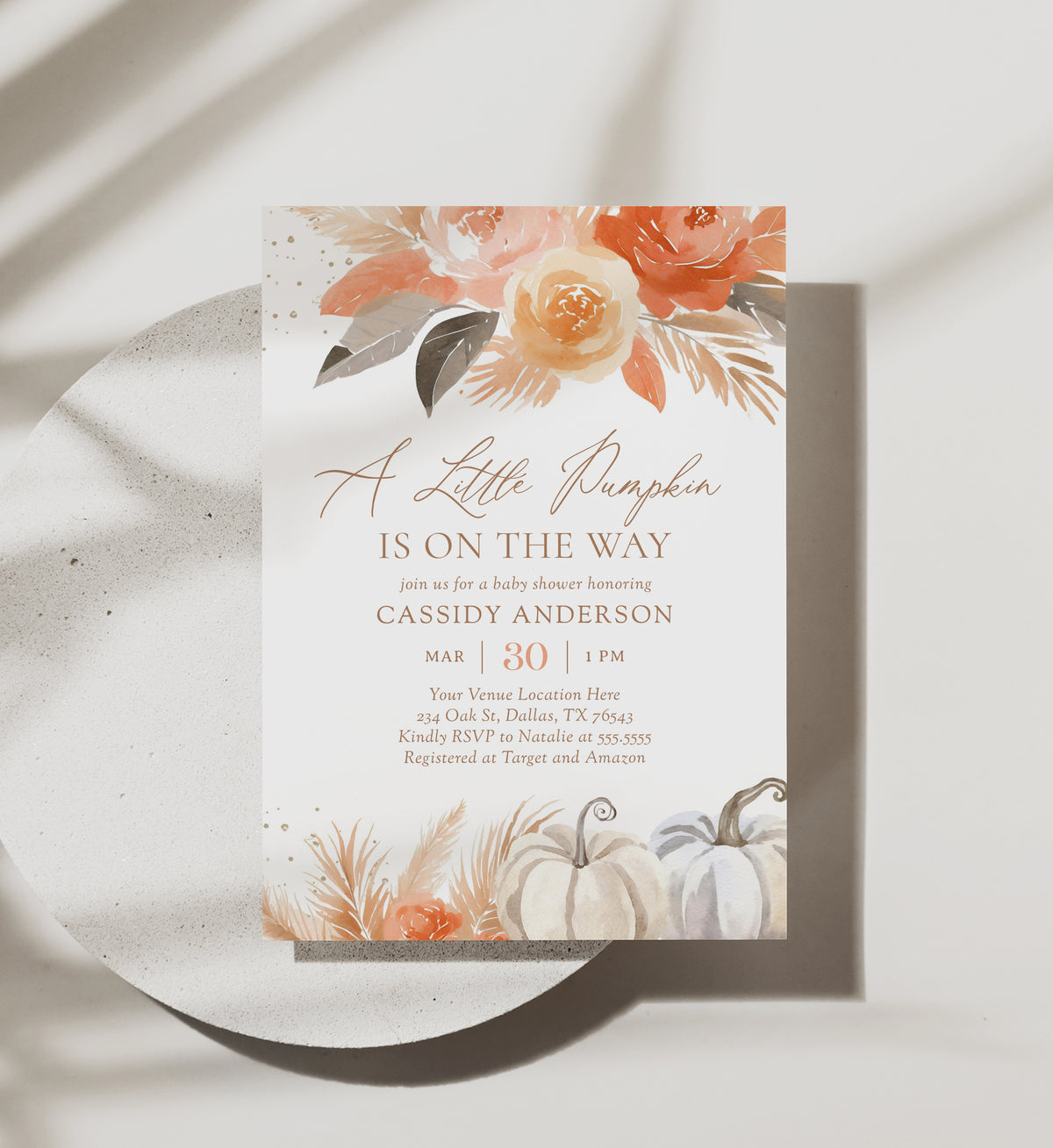 Boho Little Pumpkin Baby Shower Invitation