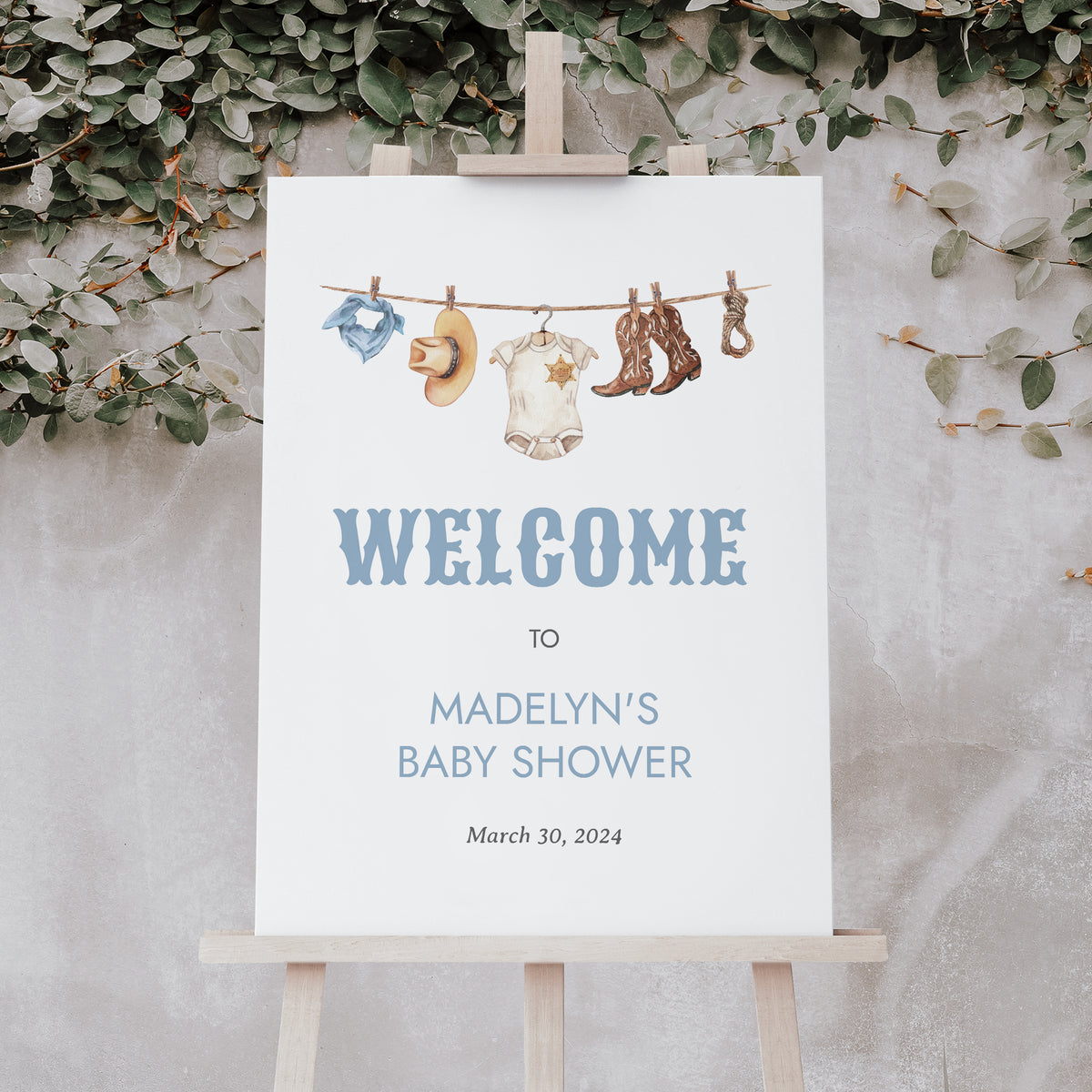 Editable Cowboy Baby Shower Welcome Sign Template