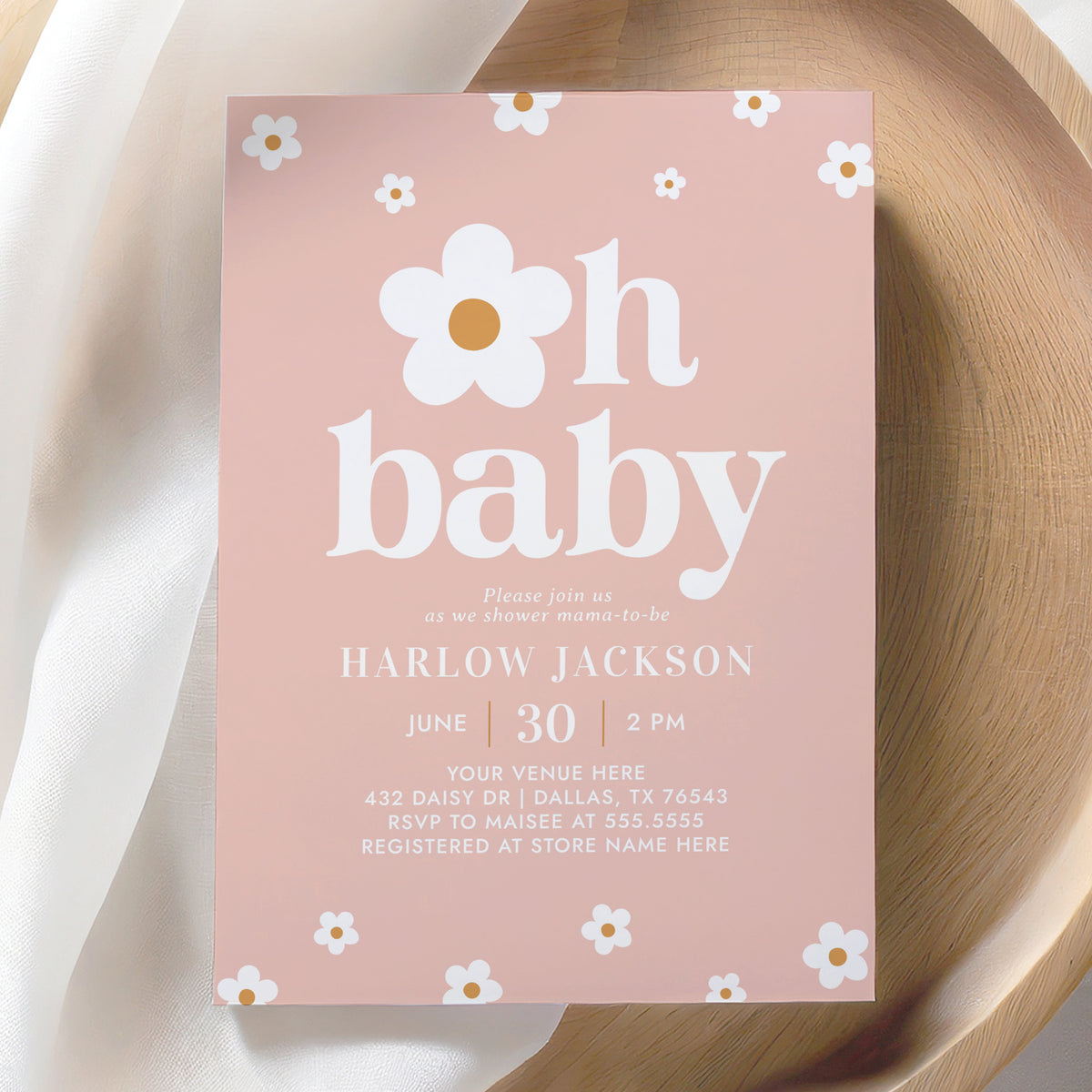 Pink Daisy Baby Shower Invitation