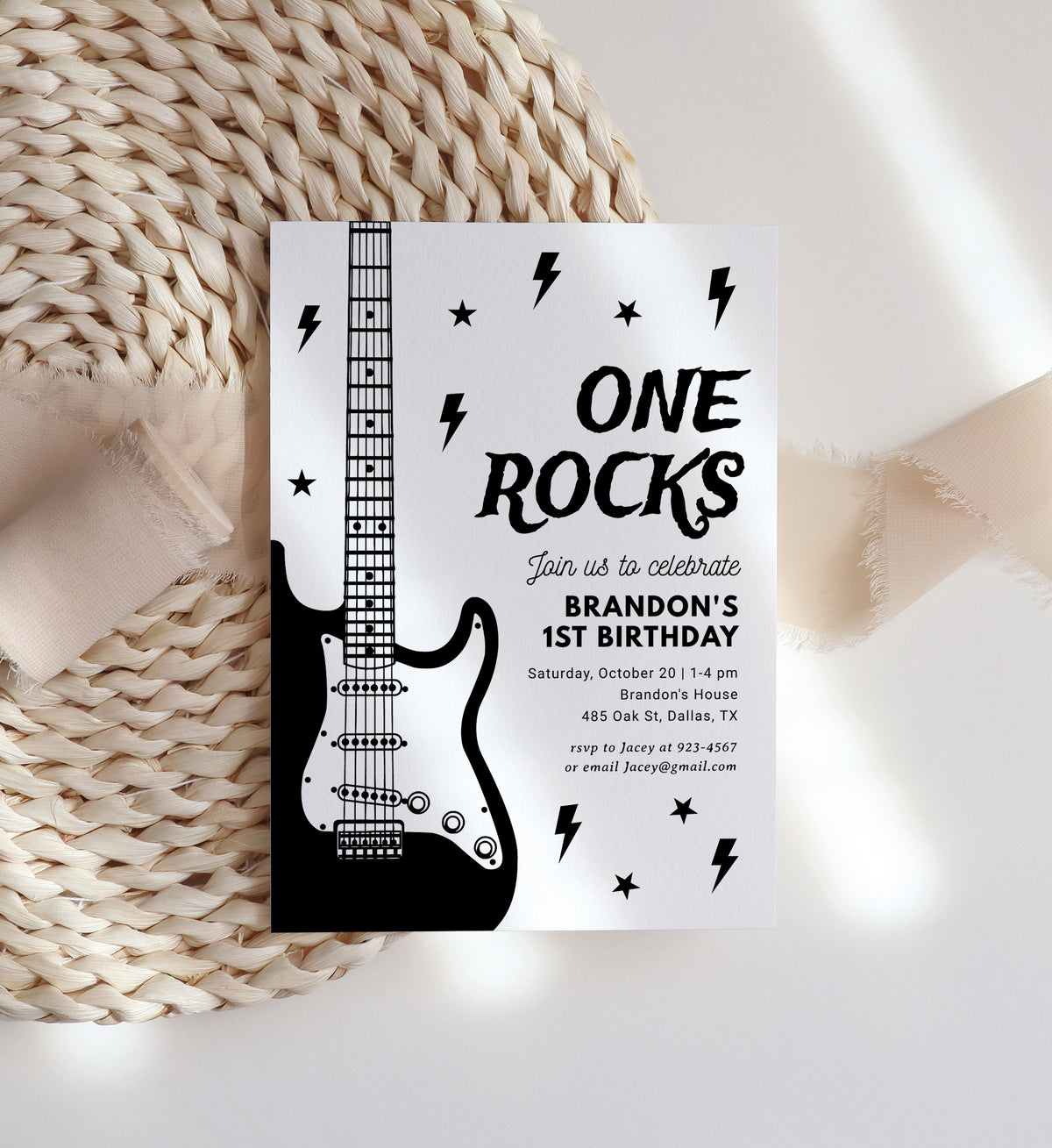 Editable One Rocks Birthday Invitation Template