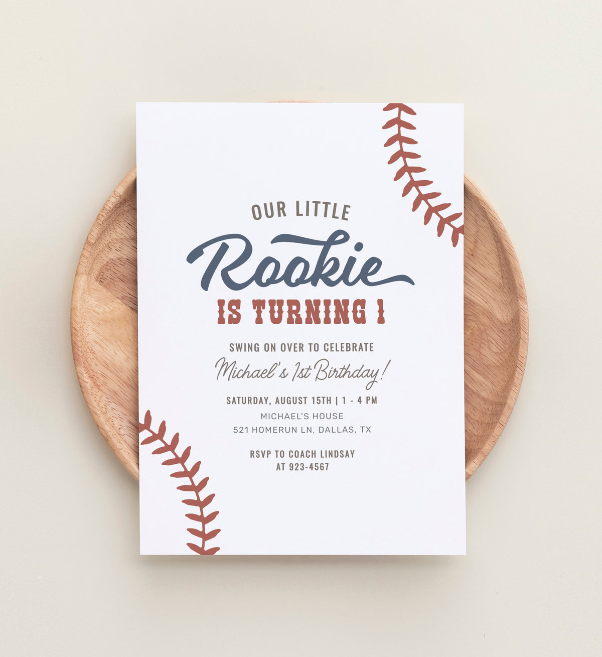 Editable Baseball 1st Birthday Party Invitation Template