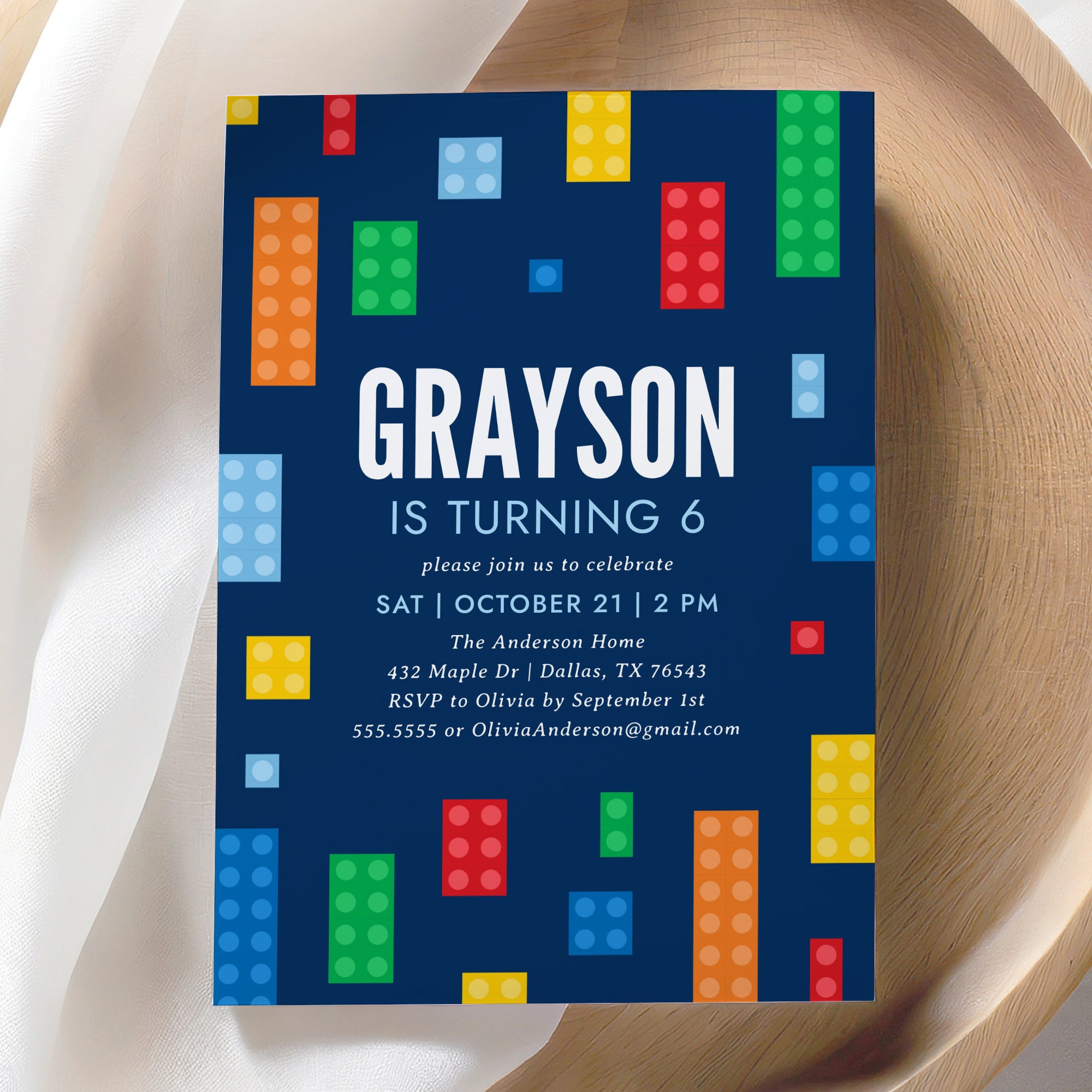 Editable Building Block Birthday Invitation