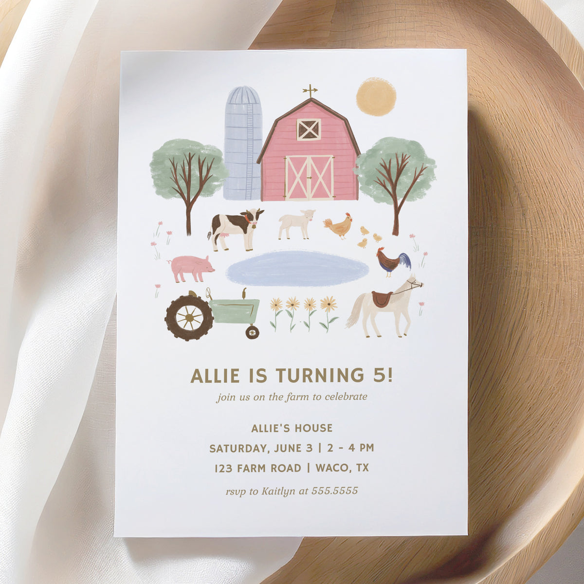 Editable Pink Farm Birthday Party Invitation Template