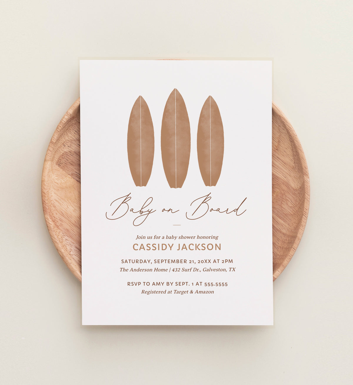 Editable Neutral Baby on Board Baby Shower Invitation Template