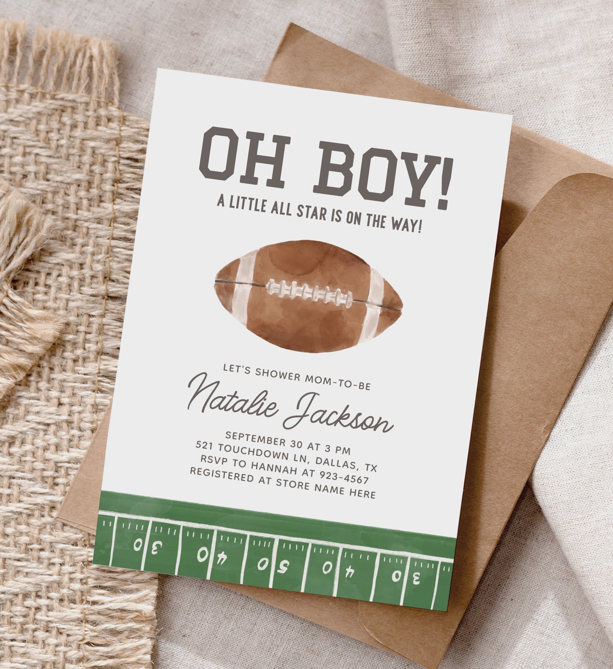 Editable Football Baby Shower Invitation Template