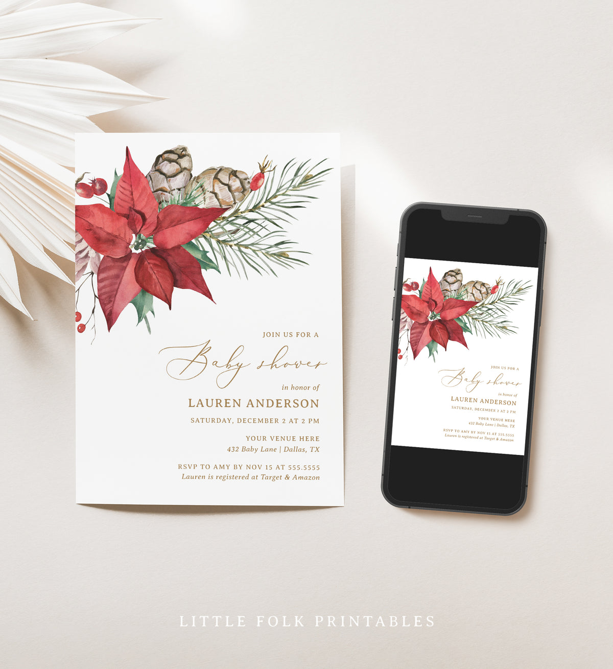 Poinsettia Baby Shower Invitation