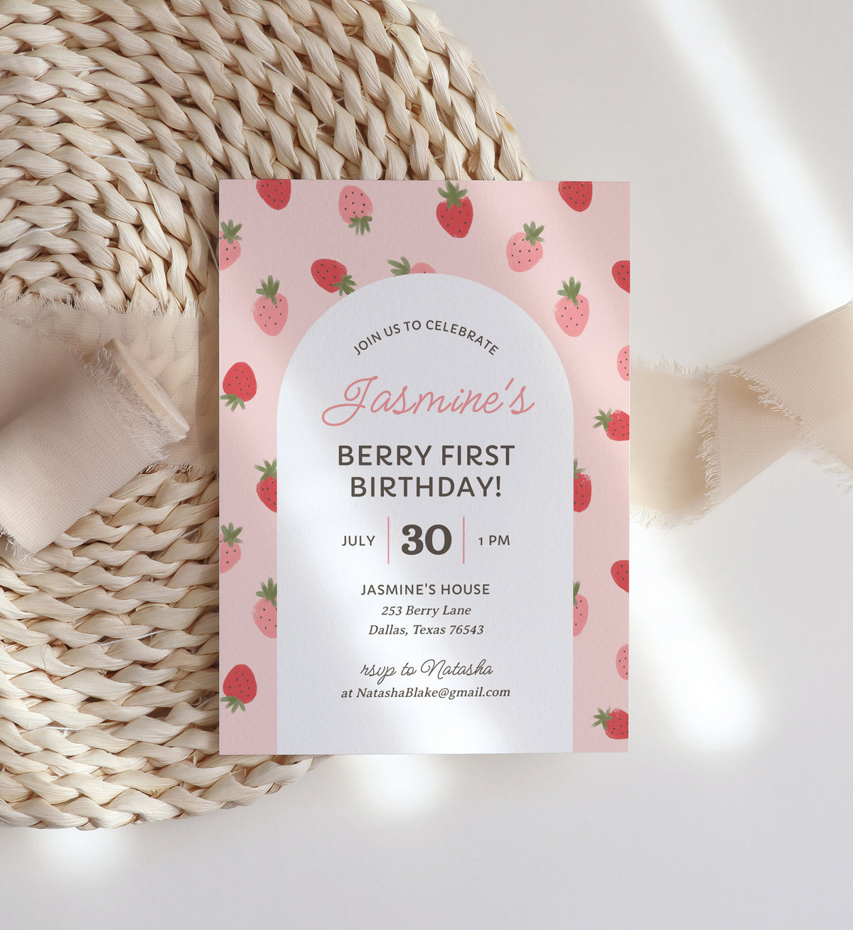 Editable Strawberry Birthday Party Invitation Template