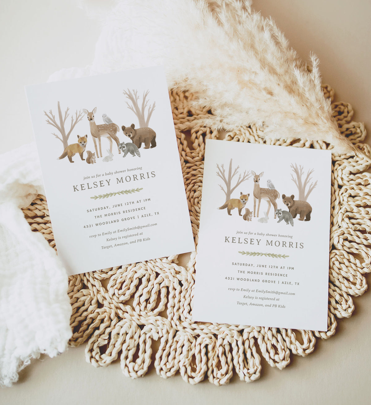 Editable Woodland Animals Baby Shower Invitation Template