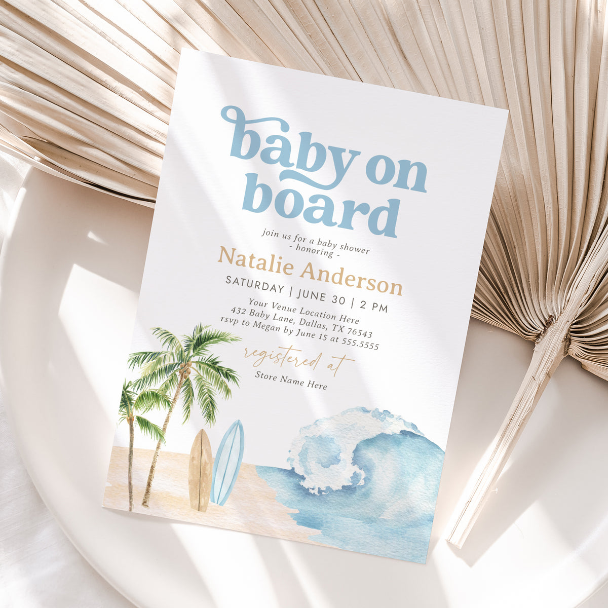 Baby on Board Surf Baby Shower Invitation Template