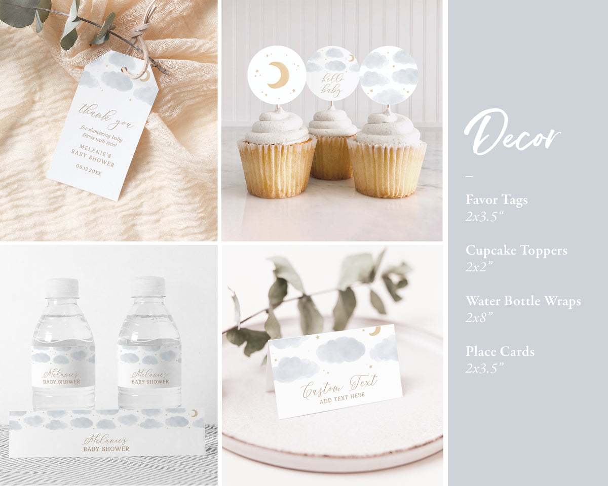 Editable Over the Moon Baby Shower Invitation Bundle