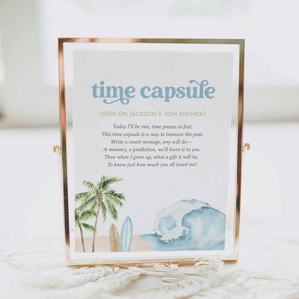 Editable Surf Birthday Time Capsule Template