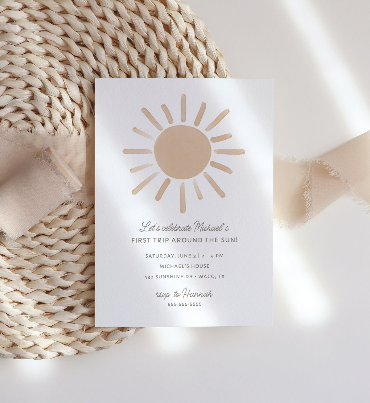 Editable First Trip Around the Sun Birthday Party Invitation Template