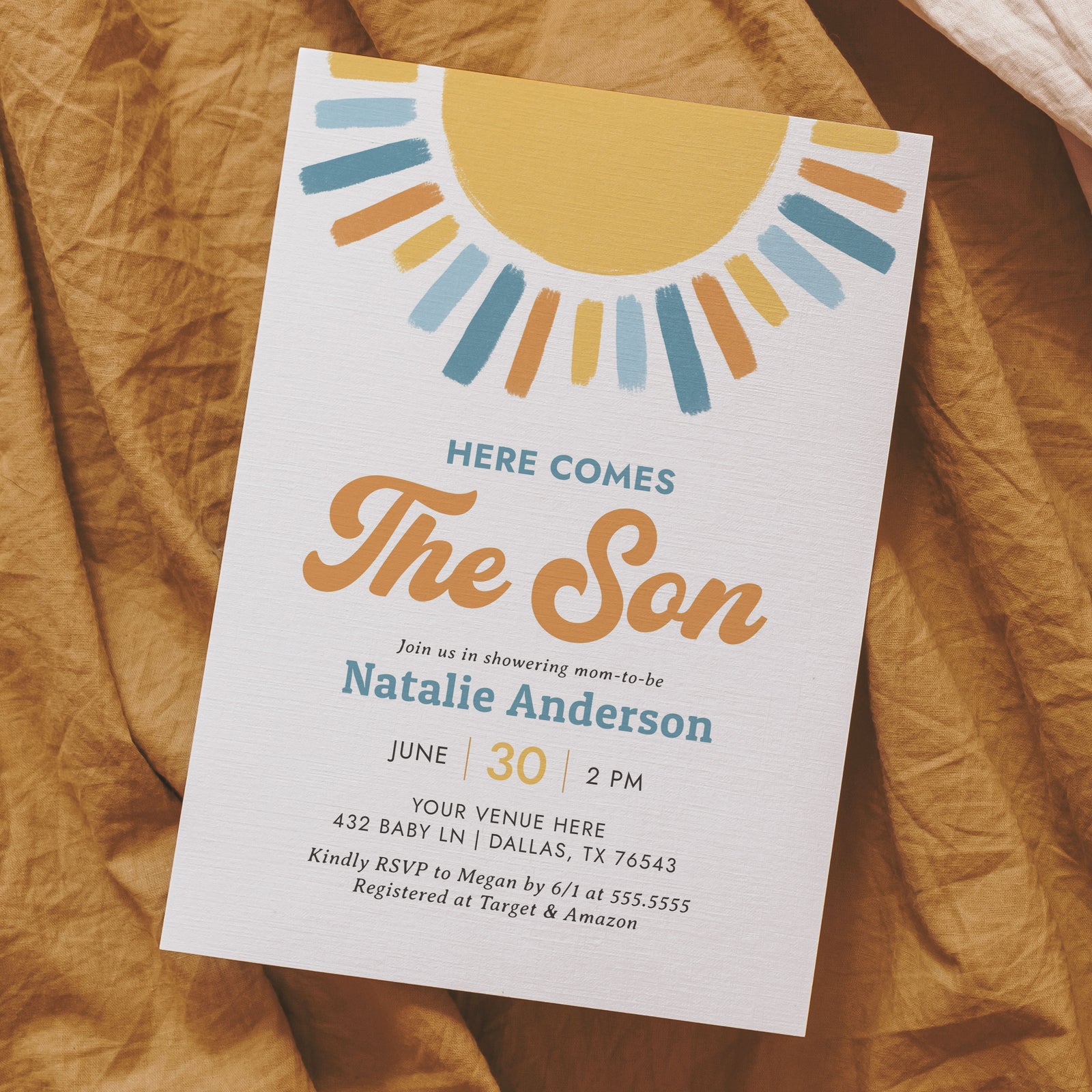 Boho Here Comes the Son Baby Shower Invitation