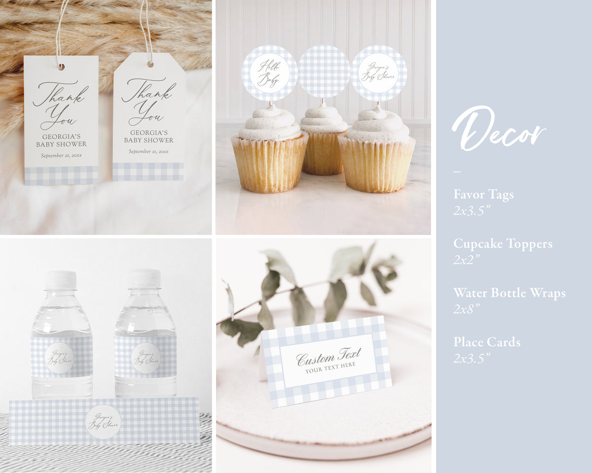 Editable Blue Gingham Baby Shower Invitation Bundle