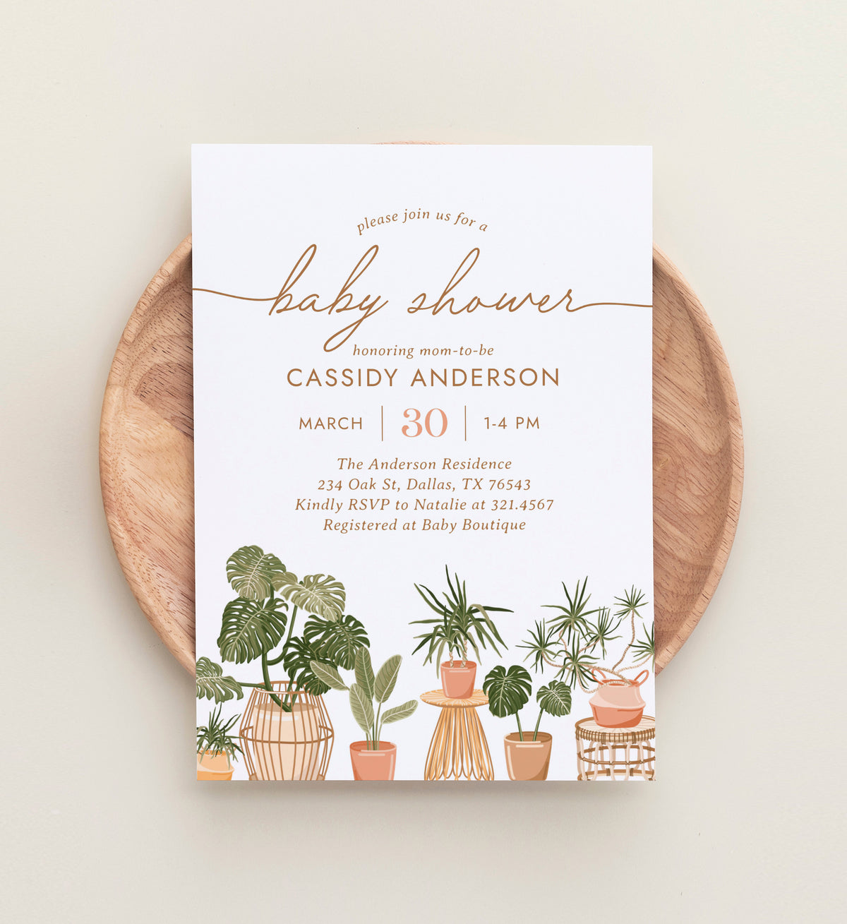 Boho Houseplant Baby Shower Invitation Template