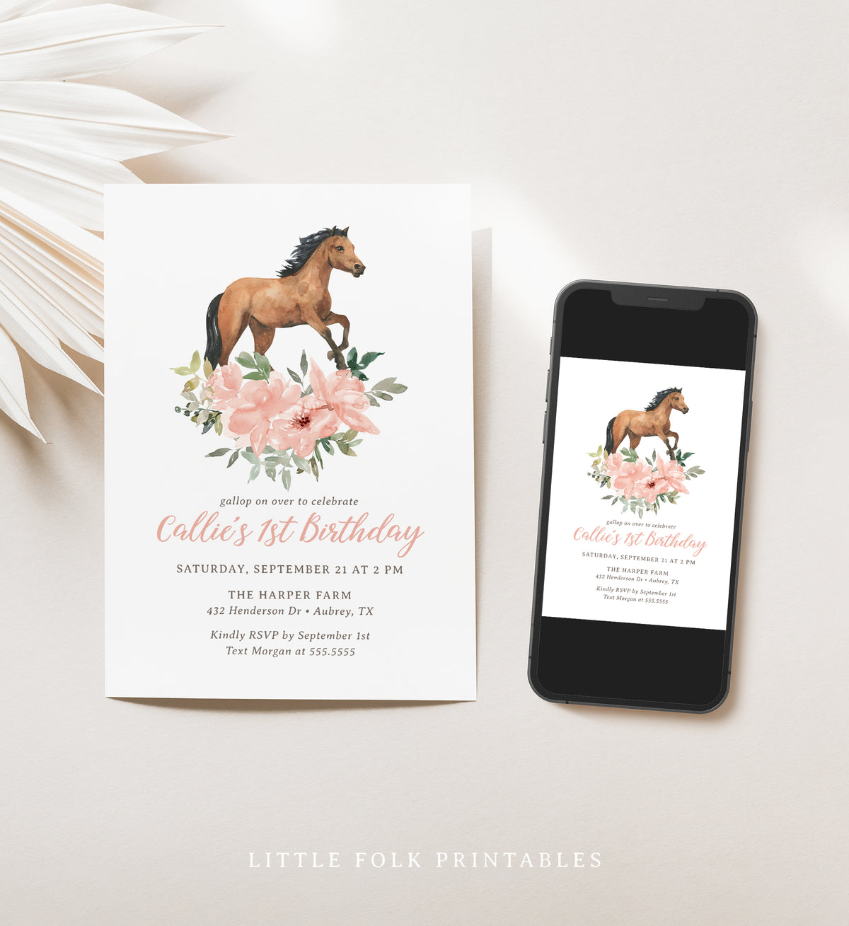 Editable Floral Horse Birthday Party Invitation Template