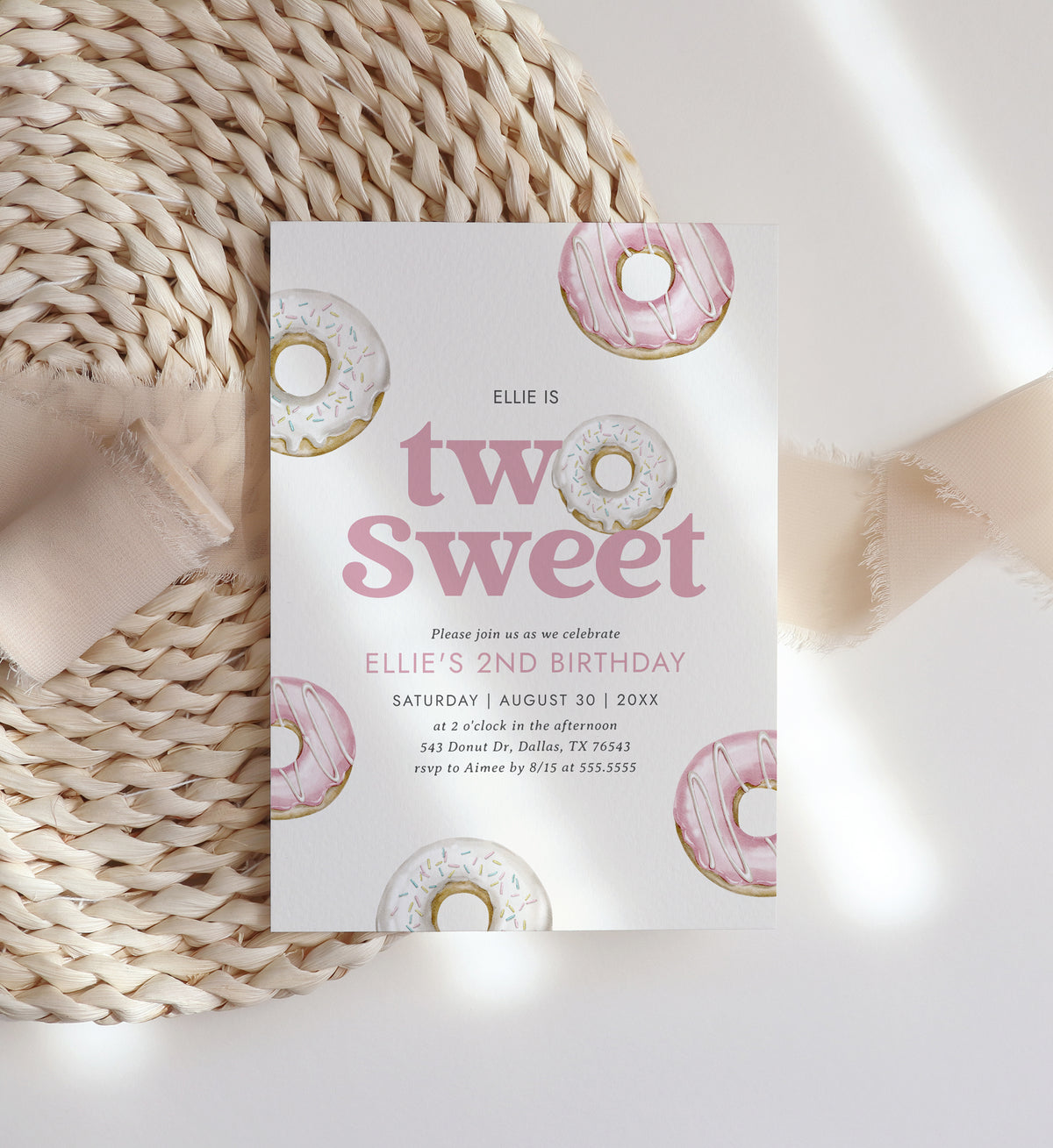 Editable Two Sweet Donut Birthday Invitation Template