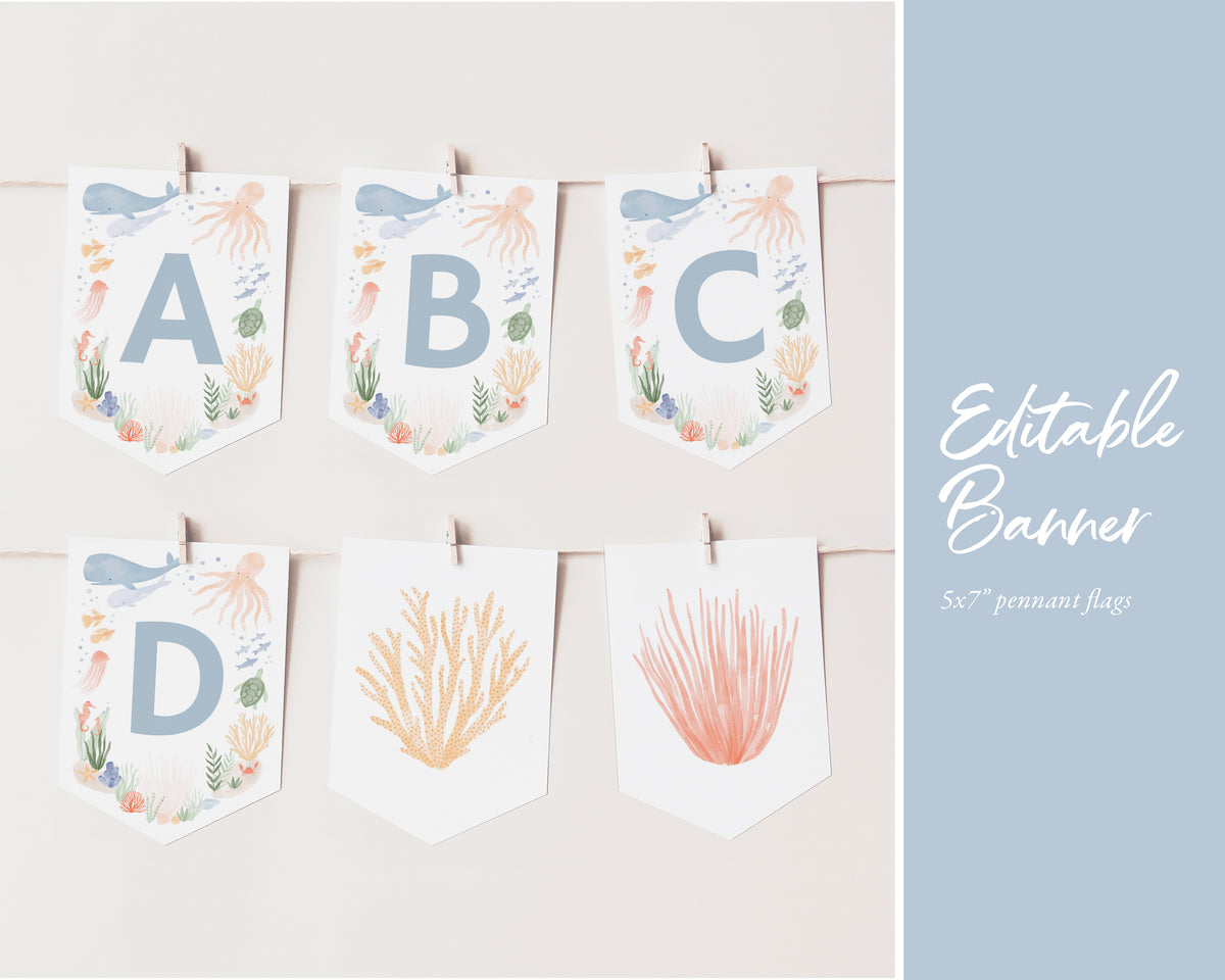 Editable Under the Sea Any Age Birthday Bundle