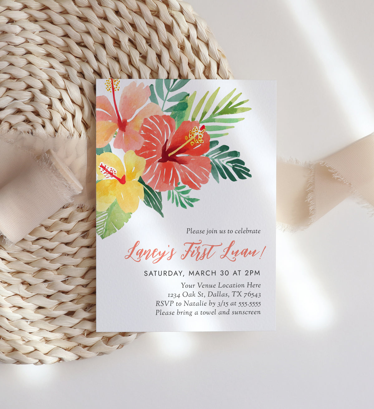 Editable Floral Luau Birthday Party Invitation Template