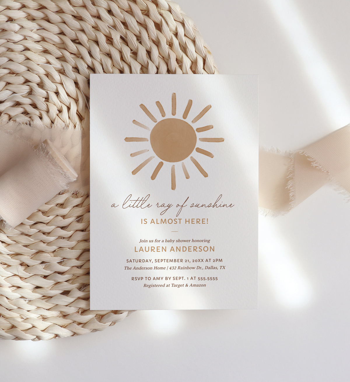 Editable Little Ray of Sunshine Baby Shower Invitation Template