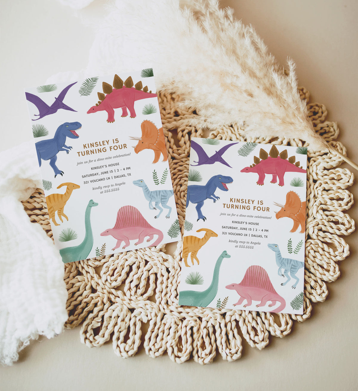 Editable Pastel Dinosaur Birthday Invitation Template