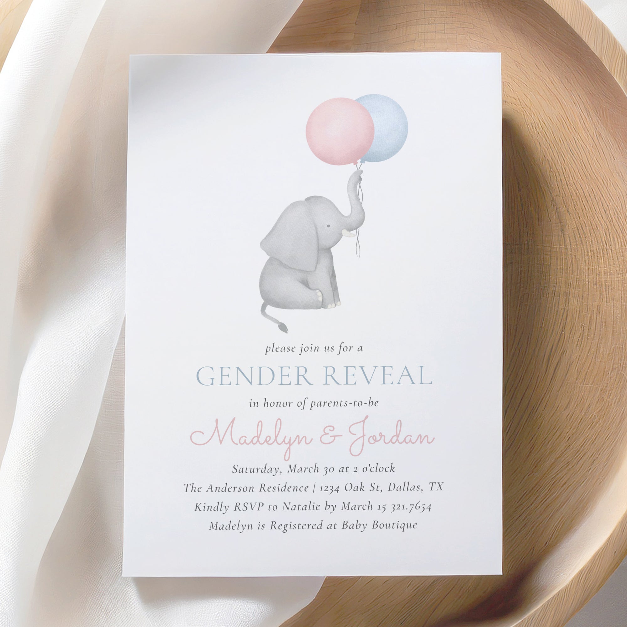 Editable Elephant Gender Reveal Invitation Template