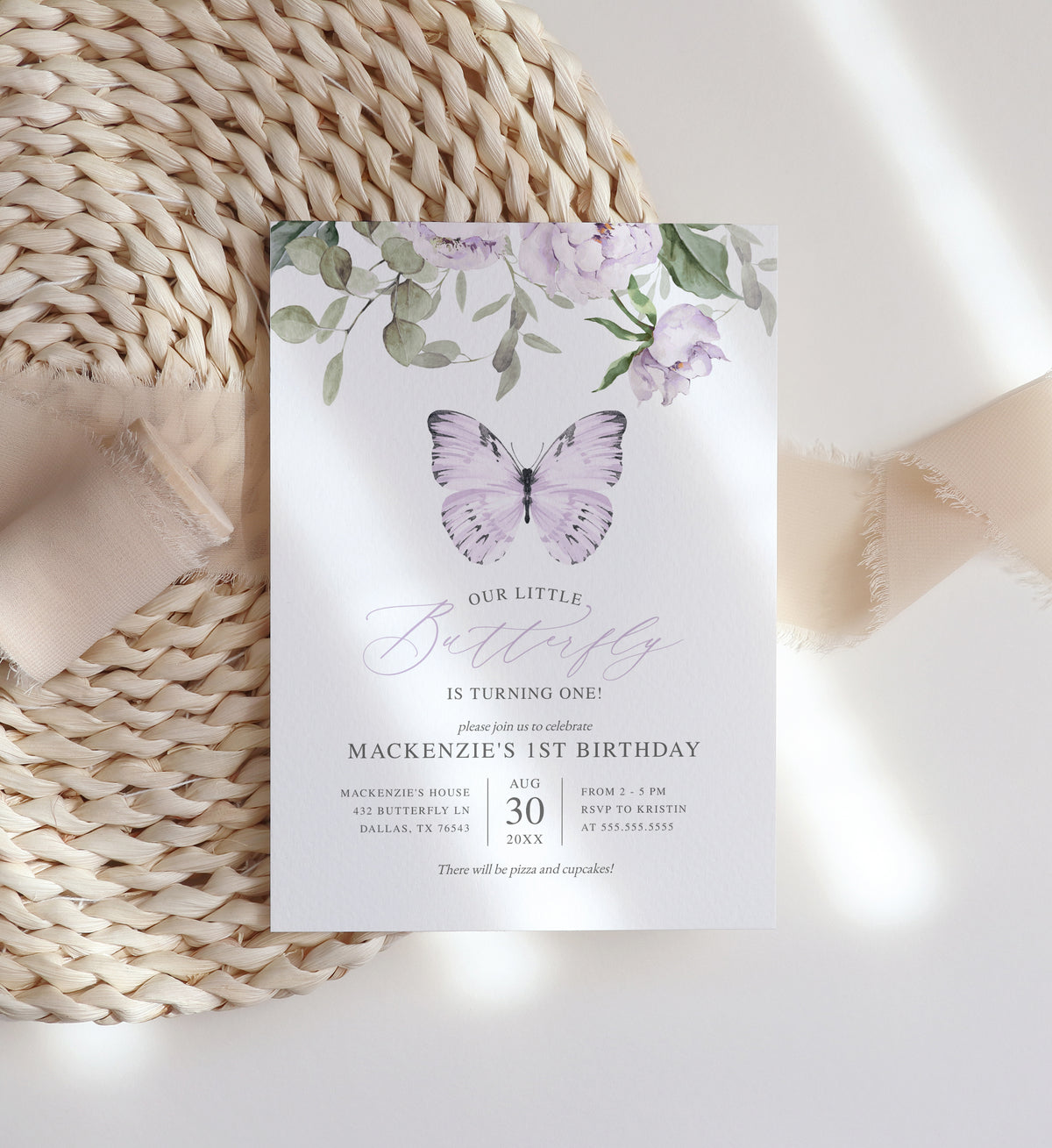 Editable Purple Butterfly Birthday Invitation Template