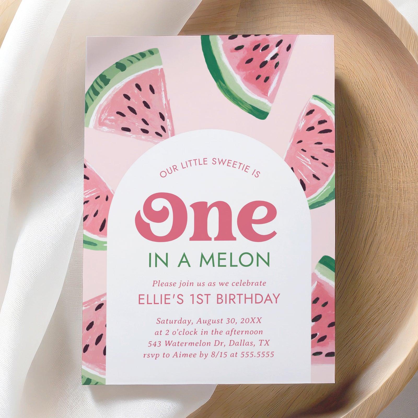 Editable Watermelon 1st Birthday Invitation Template