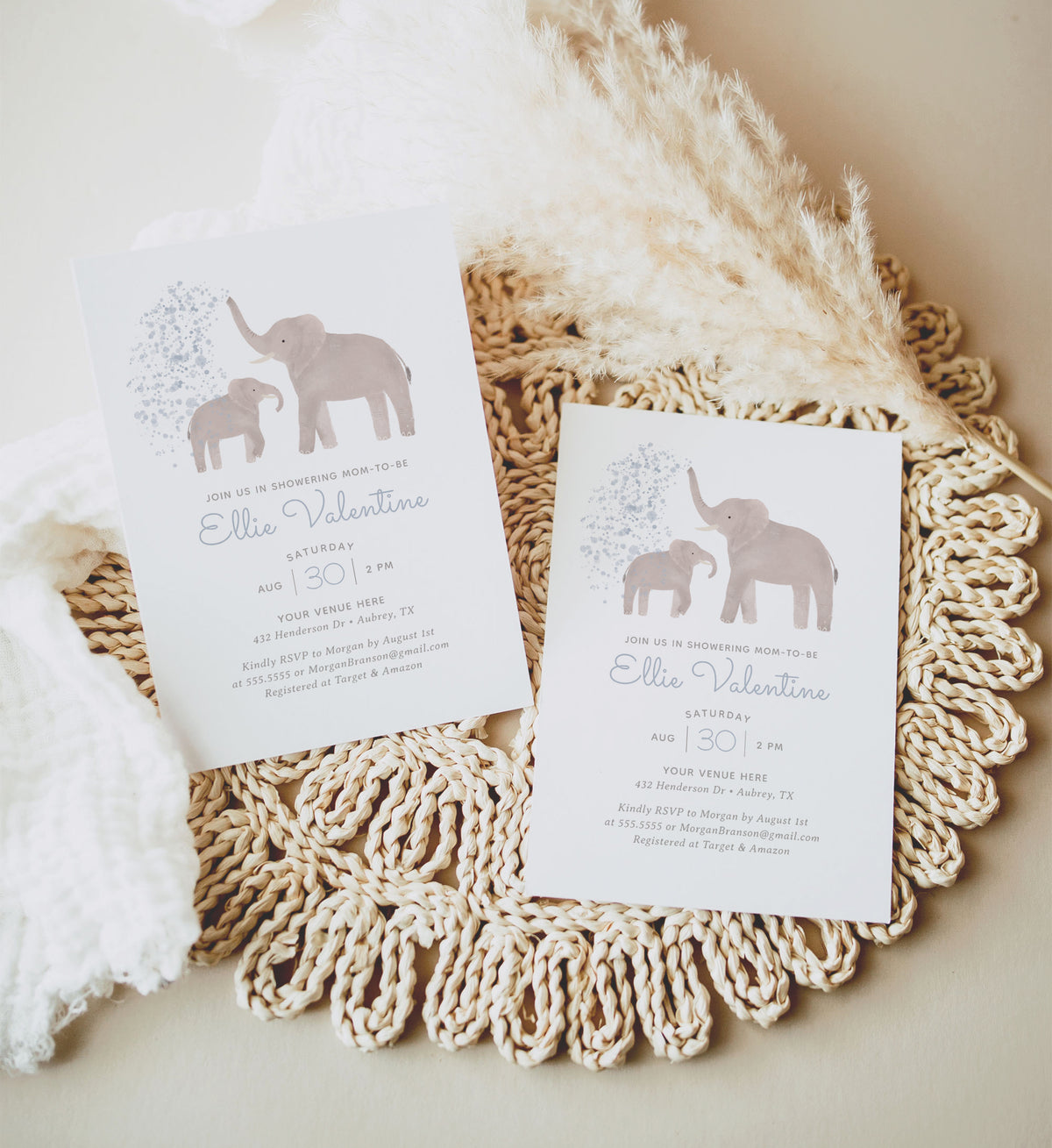 Mom and Baby Elephant Baby Shower Invitation